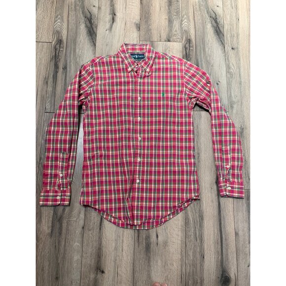 Ralph Lauren Men’s S / P Custom Fit Pink Green Logo Hit Button Down Shirt Long S - Picture 1 of 7